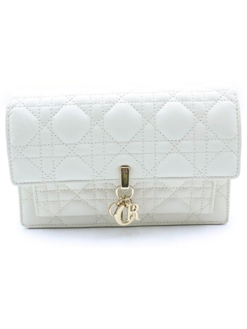 Dior My Cannage Calfskin Leather Daily Chain Shoulder Bag Pouch White Gold